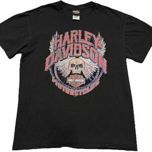 Harley-Davidson Shirt Mens Large Black Heart of Dixie Pelham AL Winged Skull Tee